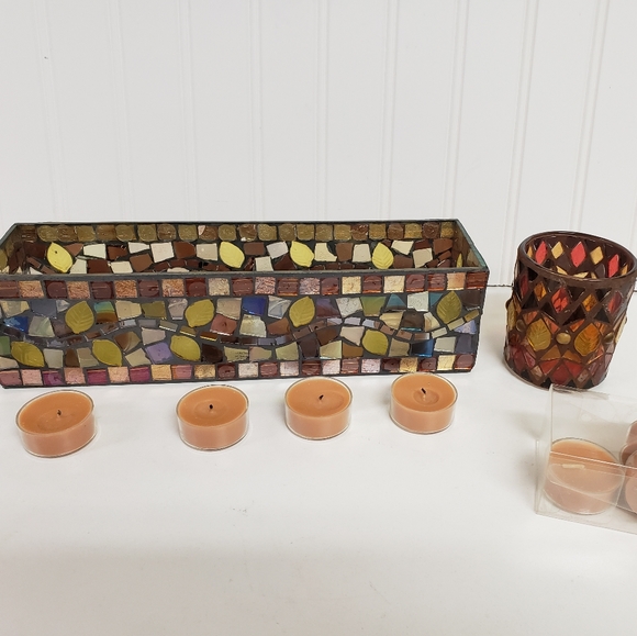 Yankee Candle Bundle votive tealight holders Mosaic Leaf Leaves